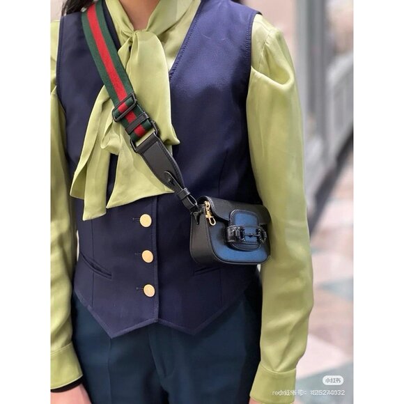 Gucci Azalea Horsebit 1955 Web Monochrome GG Mini HandBag Wallet On Strap Black - Picture 2 of 13